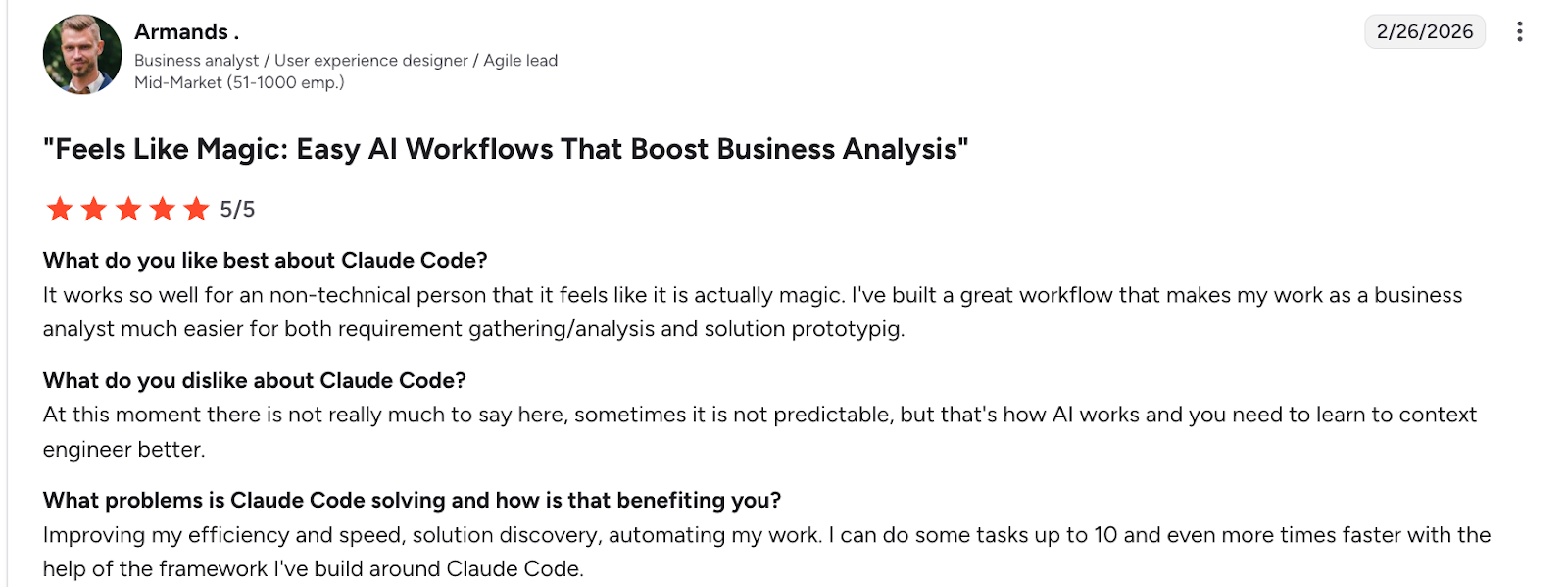 Claude Code G2 Quote