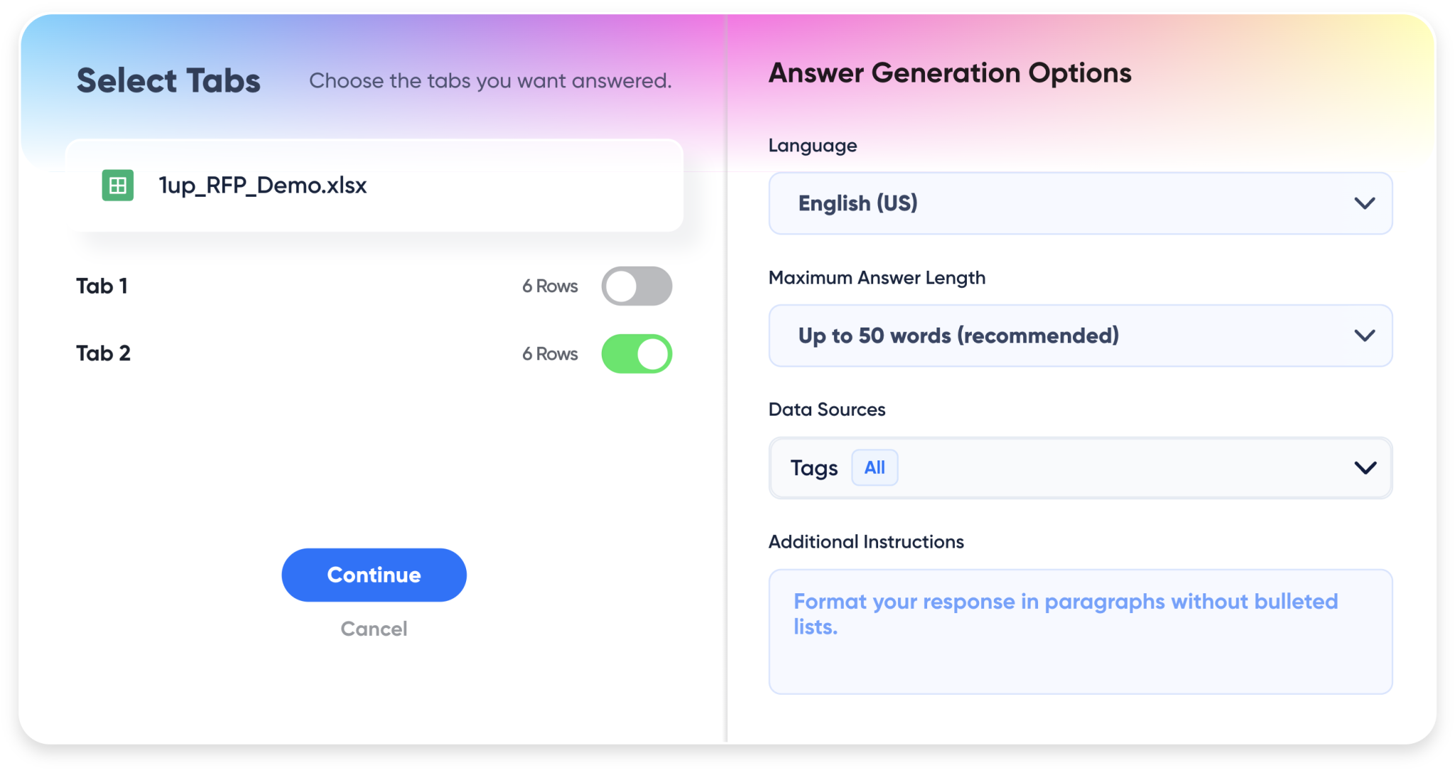 Generate answers with 1up