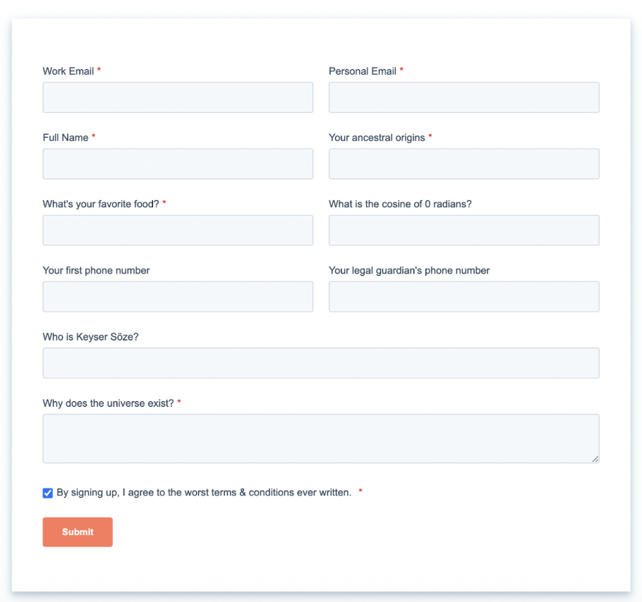 funny sign up form