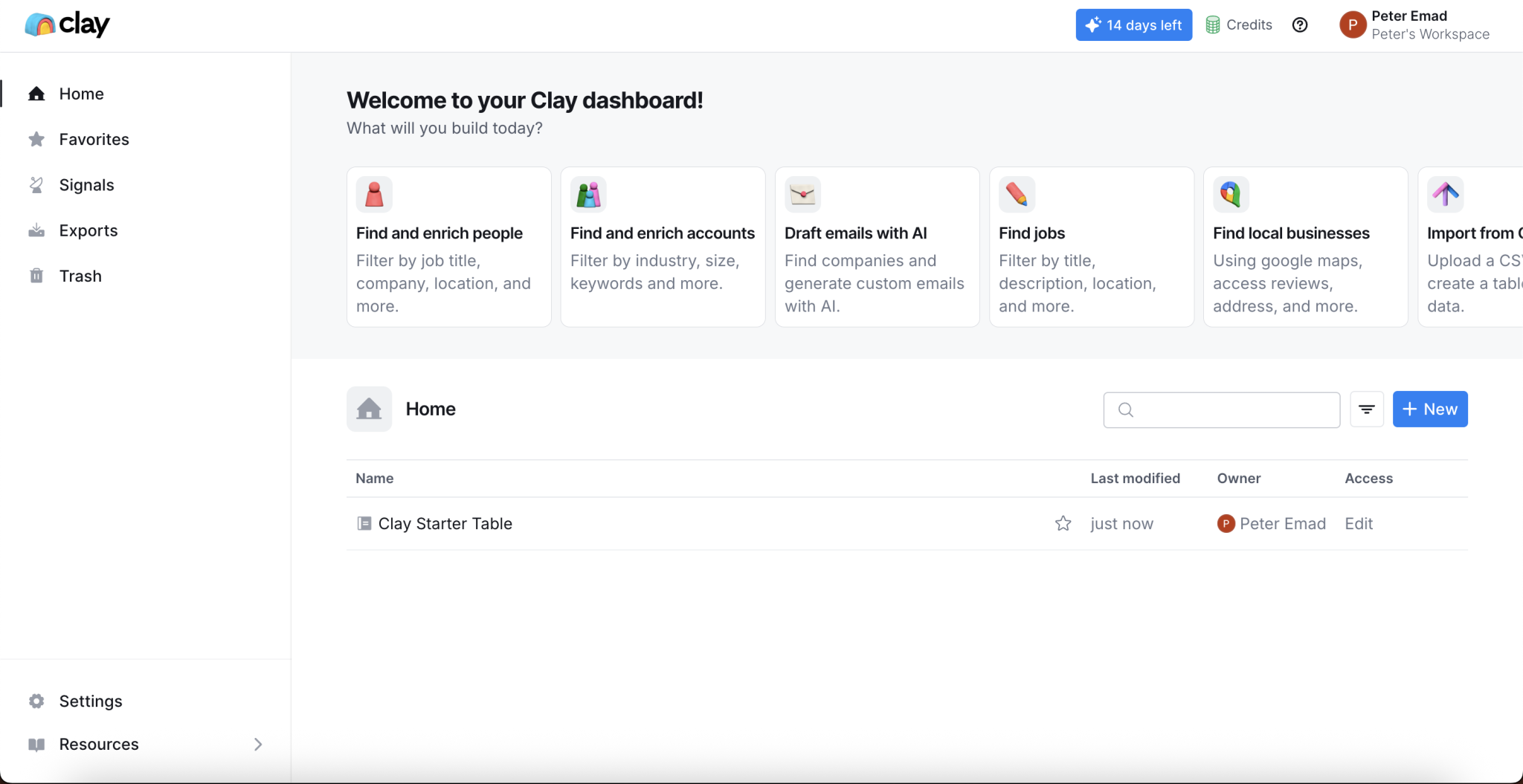 Clay dashboard