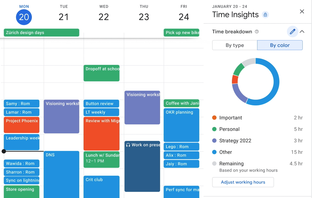 Colorized Google Calendar